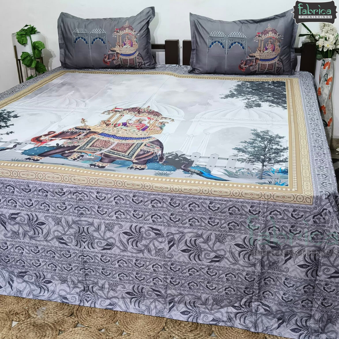 Digital Raga Printed King Size Pure Cotton Bedsheet (400 Tc)