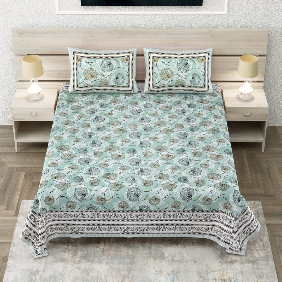 Mughlai Elegant Floral Printed King Size Premium Cotton Bedsheet