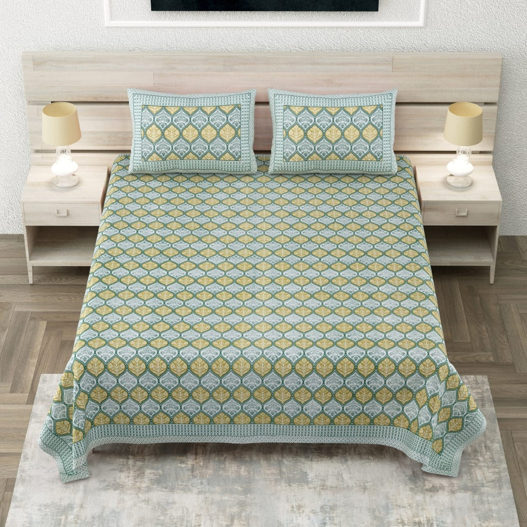 Mughlai Royal Geometric Printed King Size Premium Cotton Bedsheet