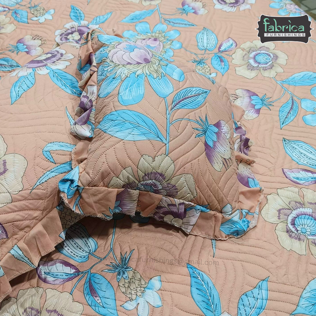 Divine Printed Double Bed Pure Cotton Quilted Frill Work Bedcover