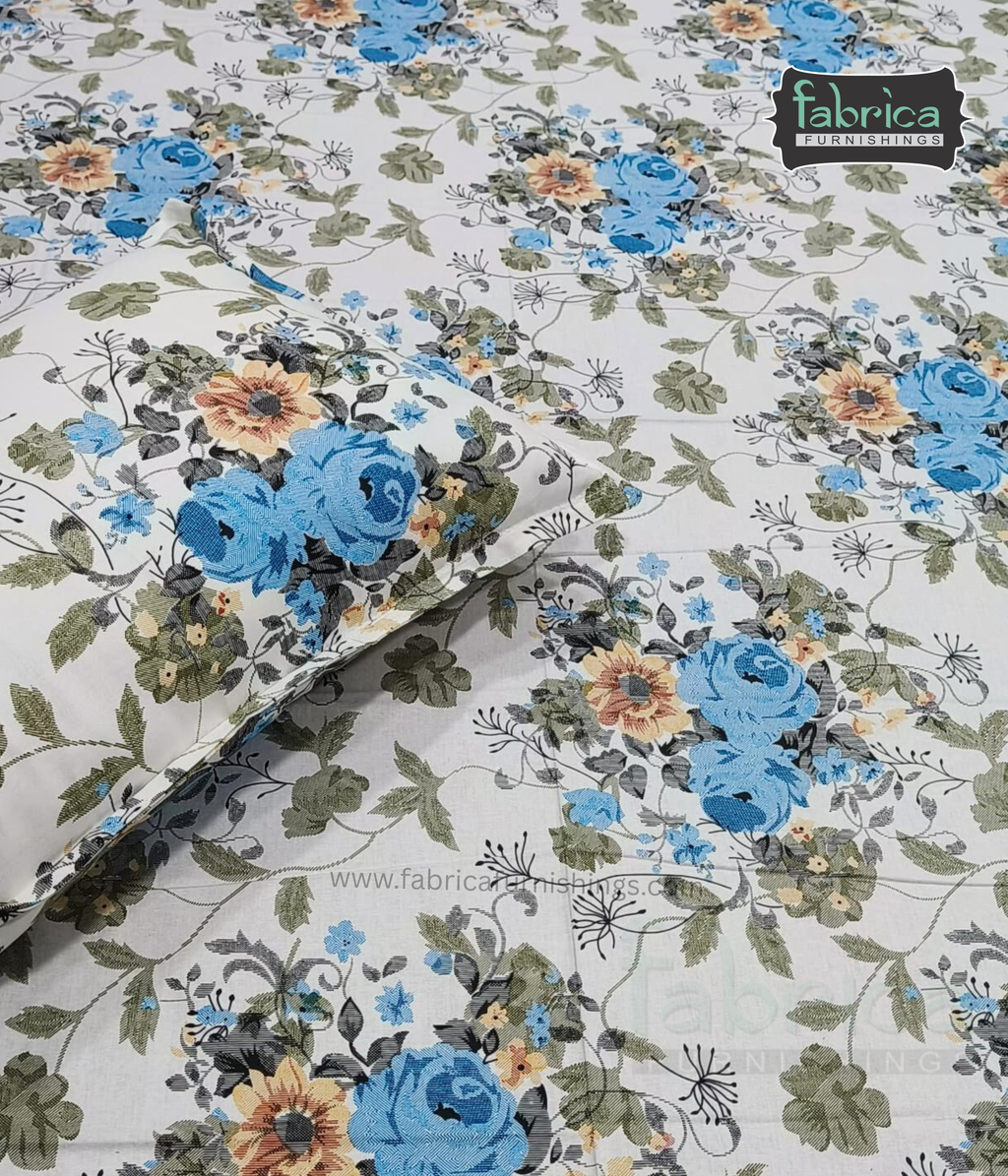 Petal Paradise Queen Size Pure Cotton Printed Bedsheet