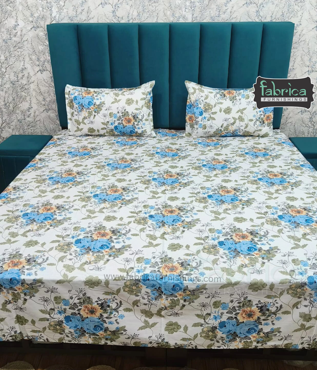 Petal Paradise Queen Size Pure Cotton Printed Bedsheet