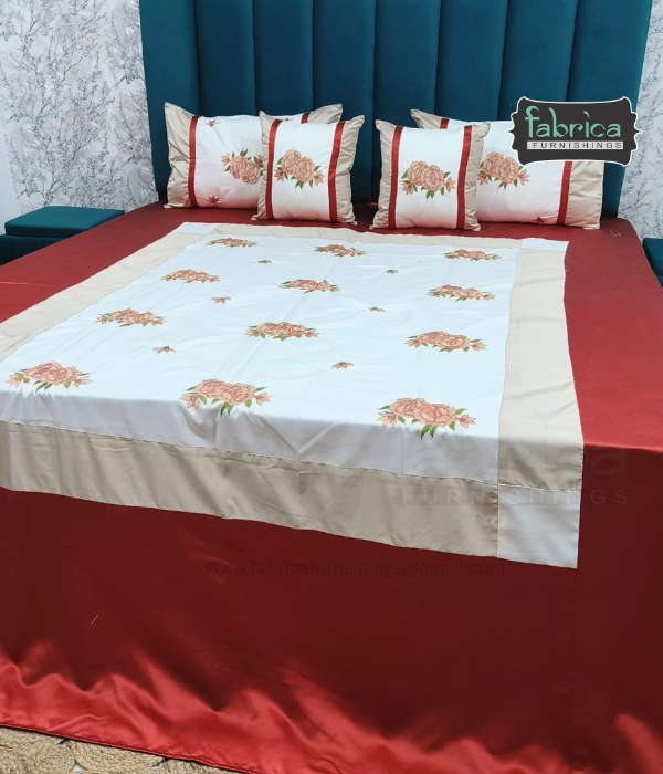 Jacquard Silk Applique Work King Size Embroidered 5 Pcs Set