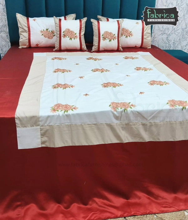 Jacquard Silk Applique Work King Size Embroidered 5 Pcs Set