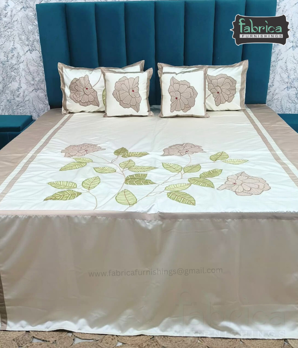 Jacquard Silk Applique Work King Size Embroidered 5 Pcs Set
