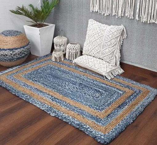 Handmade Braided Denim with Jute Rugs Rectangular