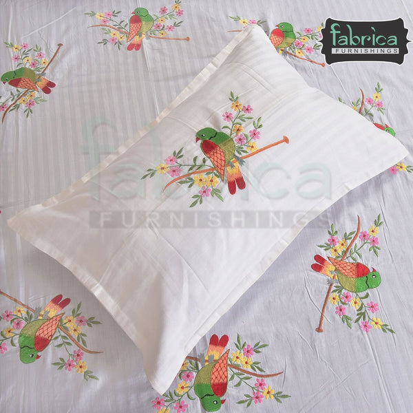 Parrot Embroider Double Bed King Size Bed Sheets