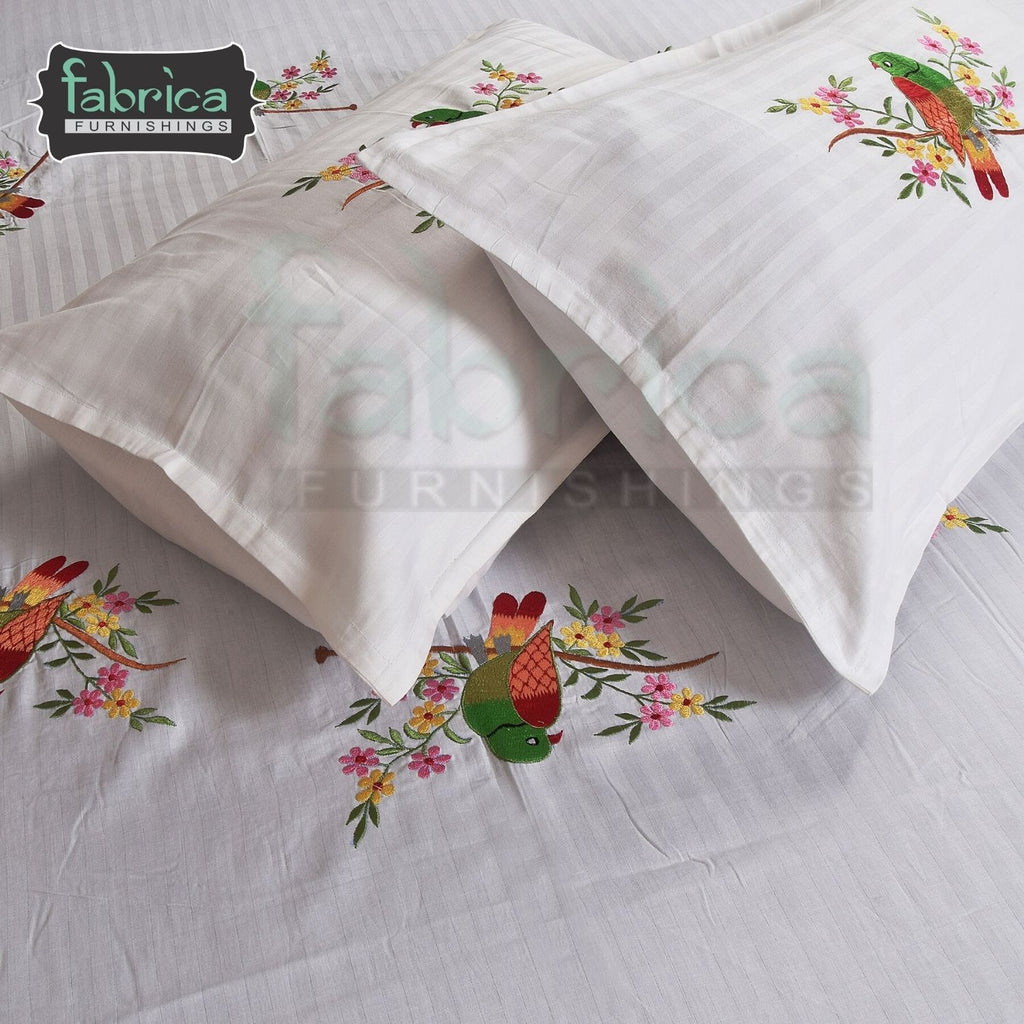 Parrot Embroider Double Bed King Size Bed Sheets