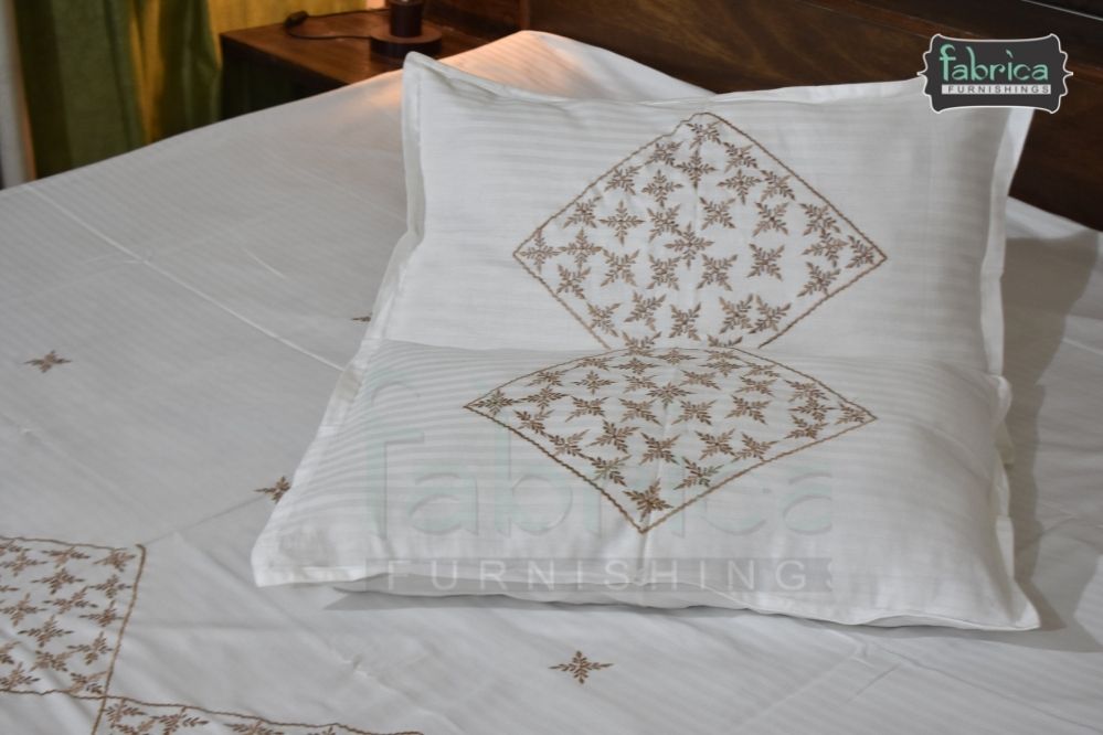 Fabby Royal White Designer Embroider King size Bed sheets