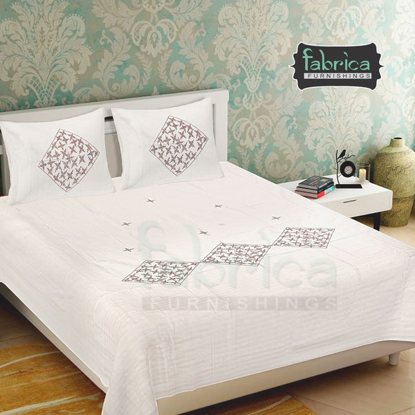 Fabby Royal White Designer Embroider King size Bed sheets