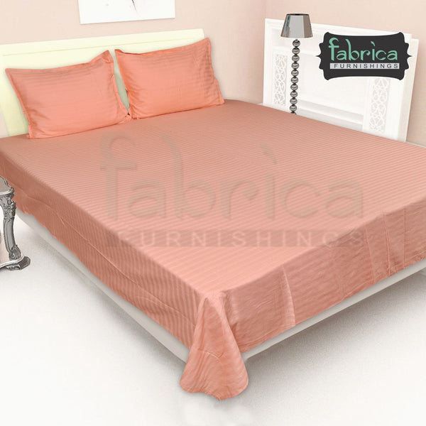 Fabby Home Pure Peach Cotton Self Striped King Size Bedsheet