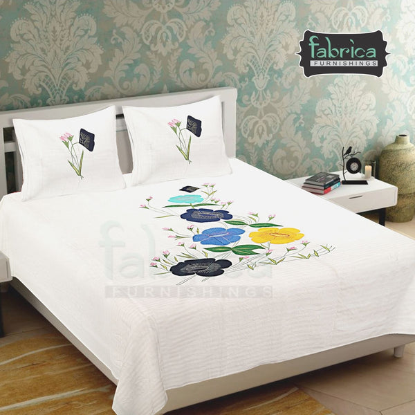 Fabby Home Designer Patchwork Embroidery King Size Bed Sheets