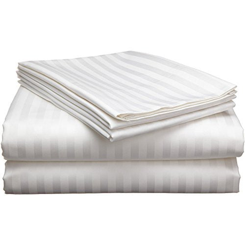 Pure White Cotton Self Striped King Size Bed Sheets