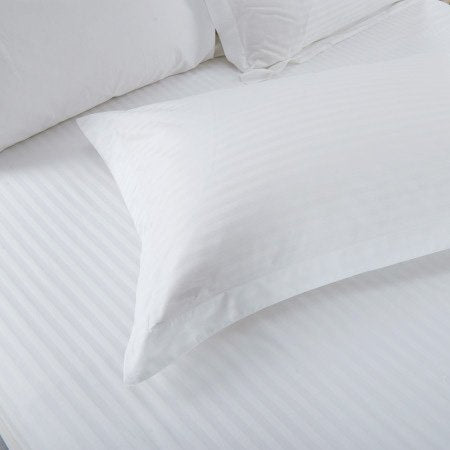 Pure White Cotton Self Striped King Size Bed Sheets