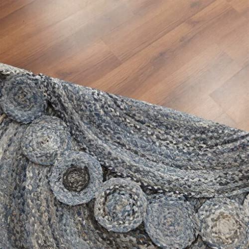 Handmade Braided Denim Rug in Circular Round with Small Circle Pattern - 3.5x3.5 Feet (105x105 cm)