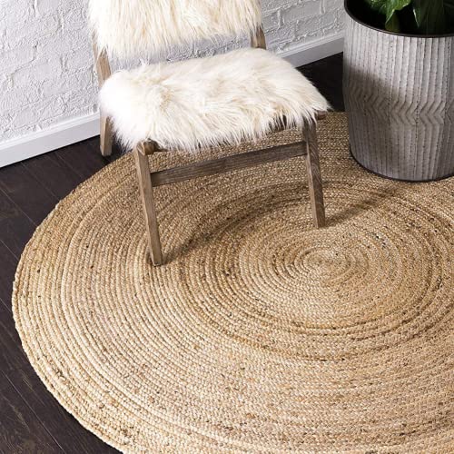 Handmade Braided Jute Rug in Round with Small Circle Pattern