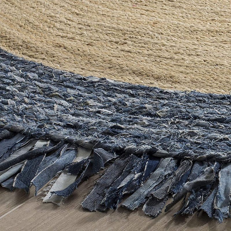 Handmade Braided Jute & Denim Rug in Round with Small Circle Pattern