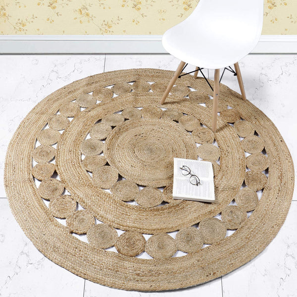 Handmade Braided Jute Rug in Round with Small Circle Pattern