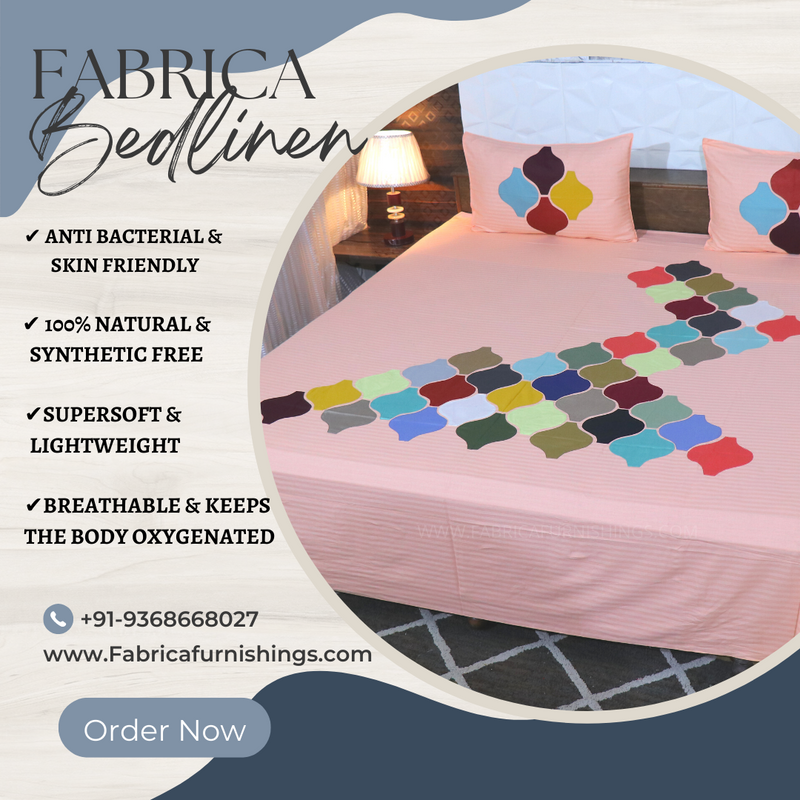 Fabby Home Designer Patchwork Embroider King Size Bed Sheets