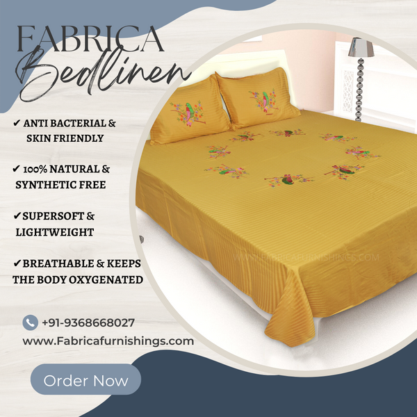 Fabby Parrot Embroider King Size Bed Sheets