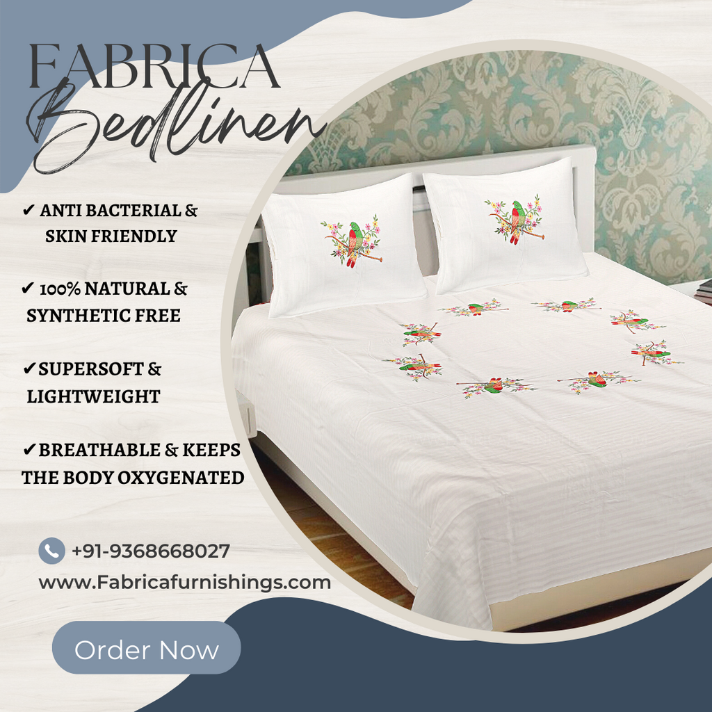 Parrot Embroider Double Bed King Size Bed Sheets