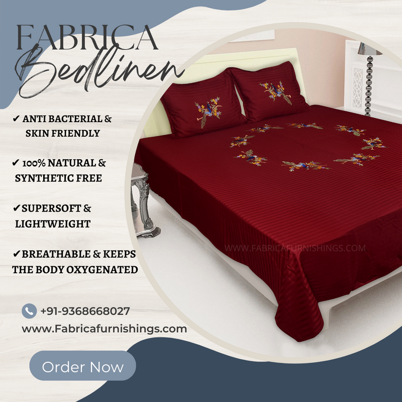 Fabby Peacock Embroider Double Bed King Size Bed Sheets