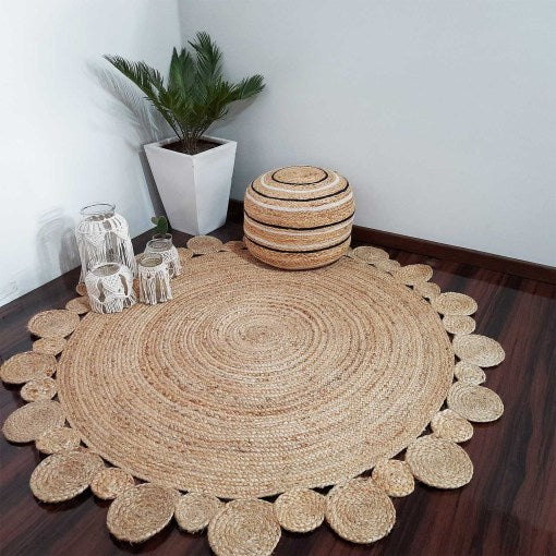 Handmade Braided Jute Rug in Round with Small Circle Pattern