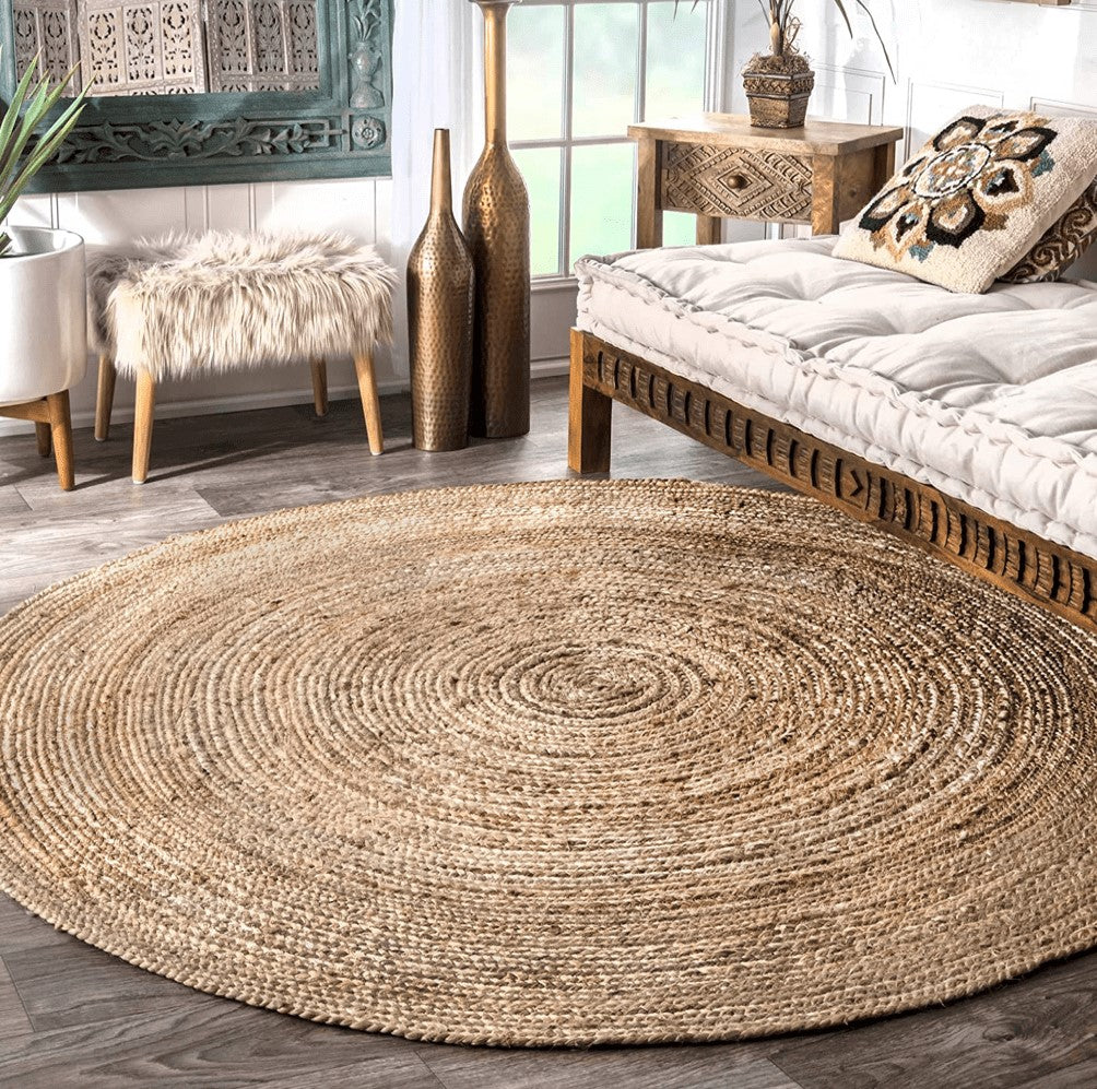 Handmade Braided Jute Rug in Round with Small Circle Pattern