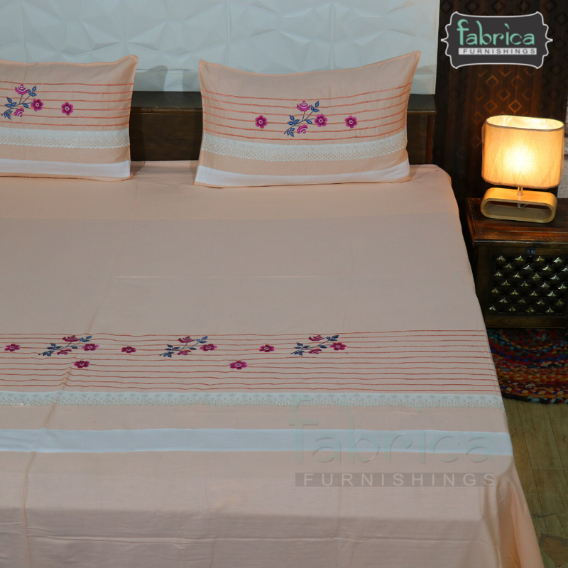 Fabby Decor Classic Embroider Cotton Designer Kingsize BedSheets