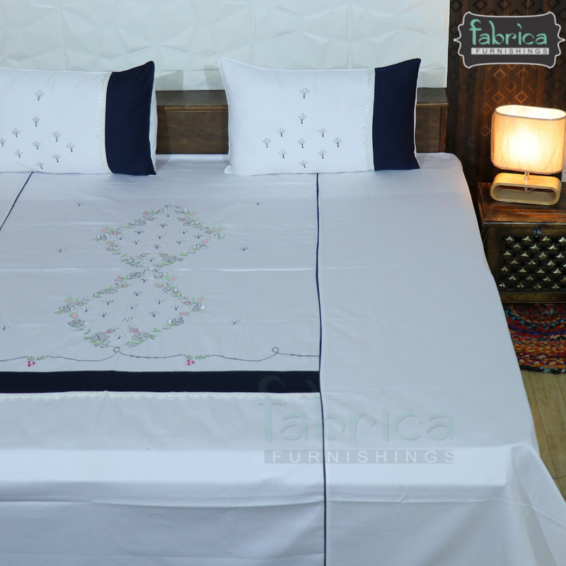 Fabby Decor Classic Embroider Cotton Designer Kingsize BedSheets