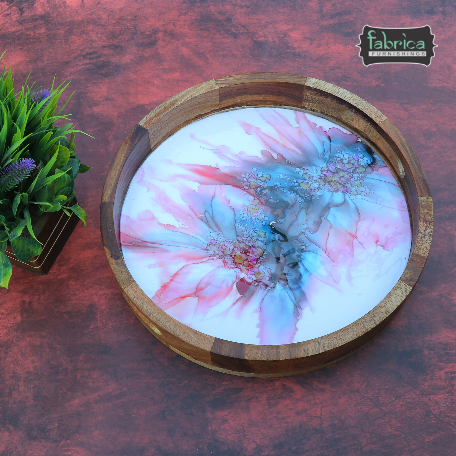 FabFoxx Brown Handmade Wooden Round Serving Trey