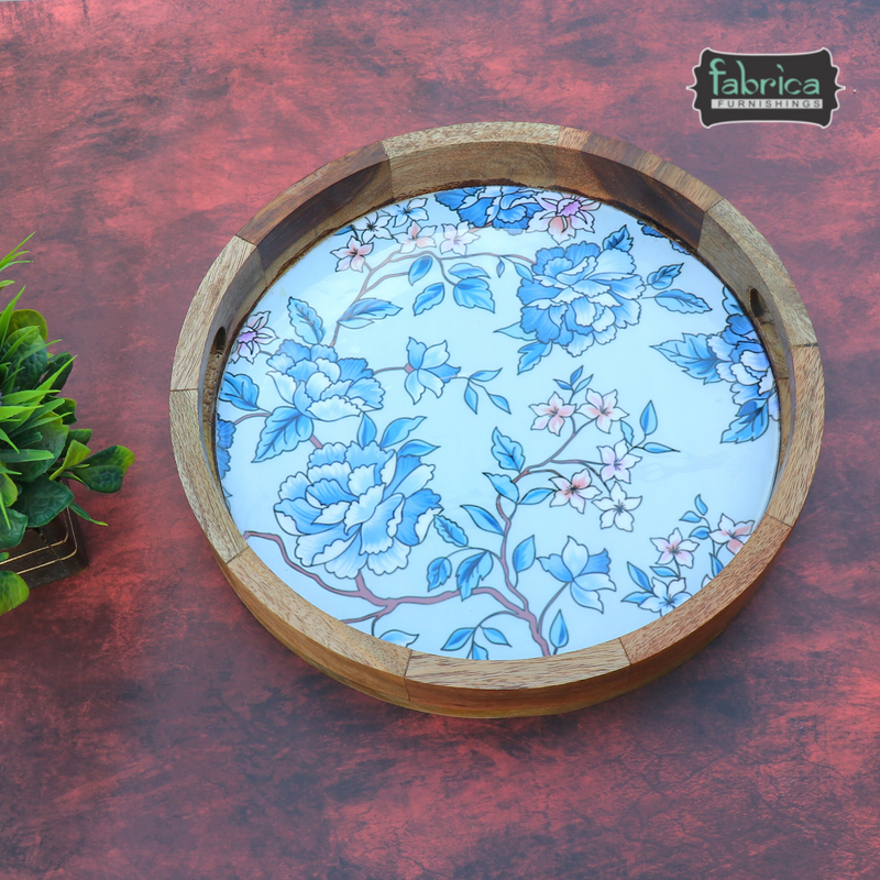 FabFoxx Brown Handmade Wooden Round Serving Trey