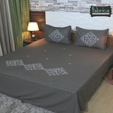 Fabby Royal Designer Grey Embroider king Size Bed Sheets