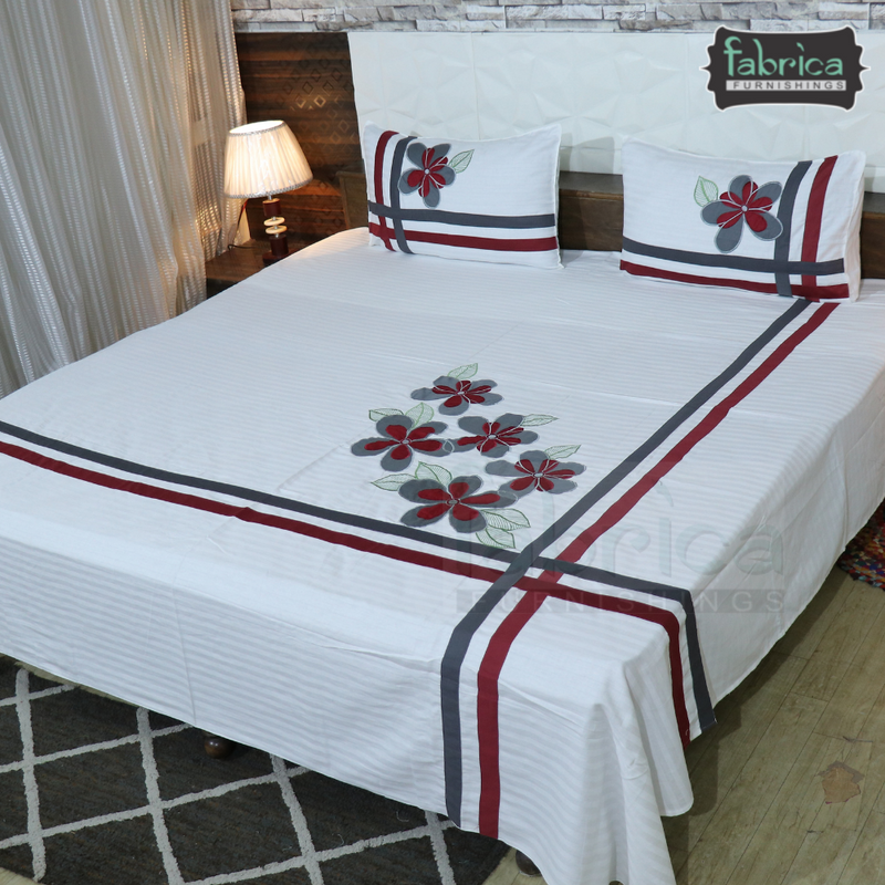 Fabby Decor Classic Embroidery/Patchwork Cotton Designer King Bed Sheets
