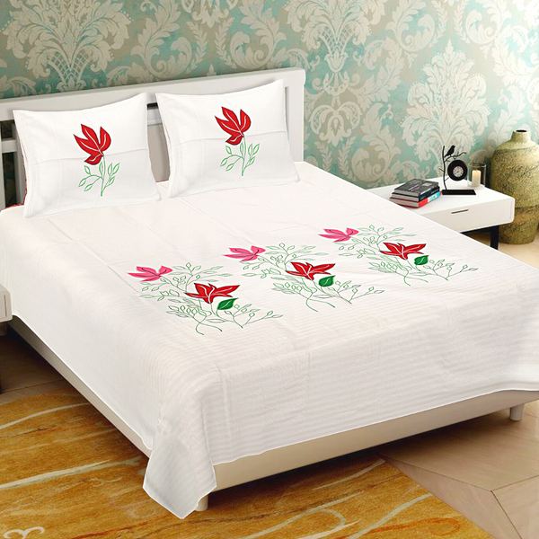 Fabby Home Designer Patchwork Embroider King size Bedsheet