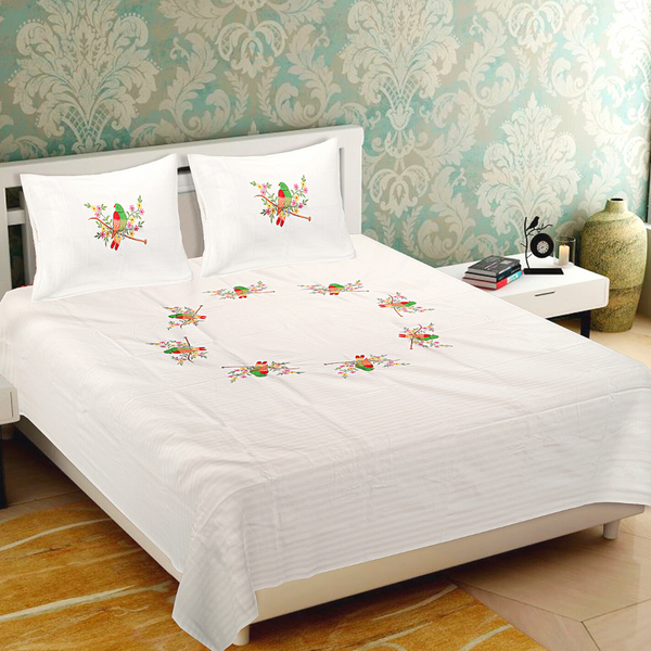 Parrot Embroider Double Bed King Size Bed Sheets
