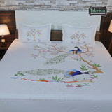 Peacock Cotton Designer Embroidered Double Bed King Size Bed Sheets