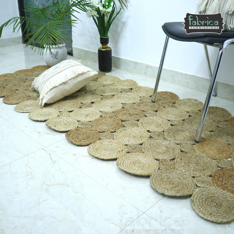 Handmade Braided Jute Rug in Rectangle with Small Circle Pattern