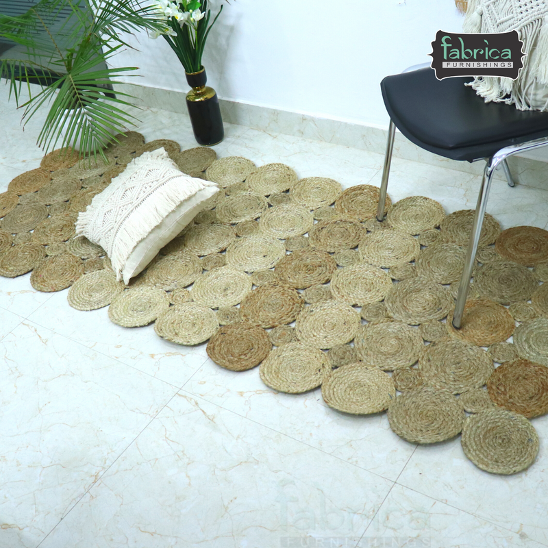 Handmade Braided Jute Rug in Rectangle with Small Circle Pattern