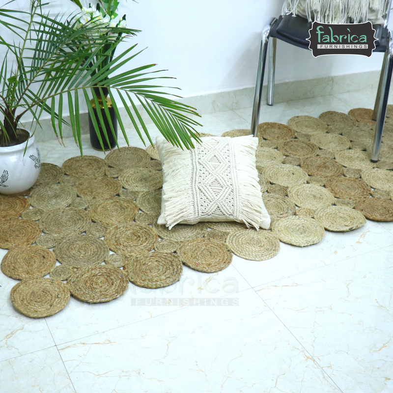 Handmade Braided Jute Rug in Rectangle with Small Circle Pattern