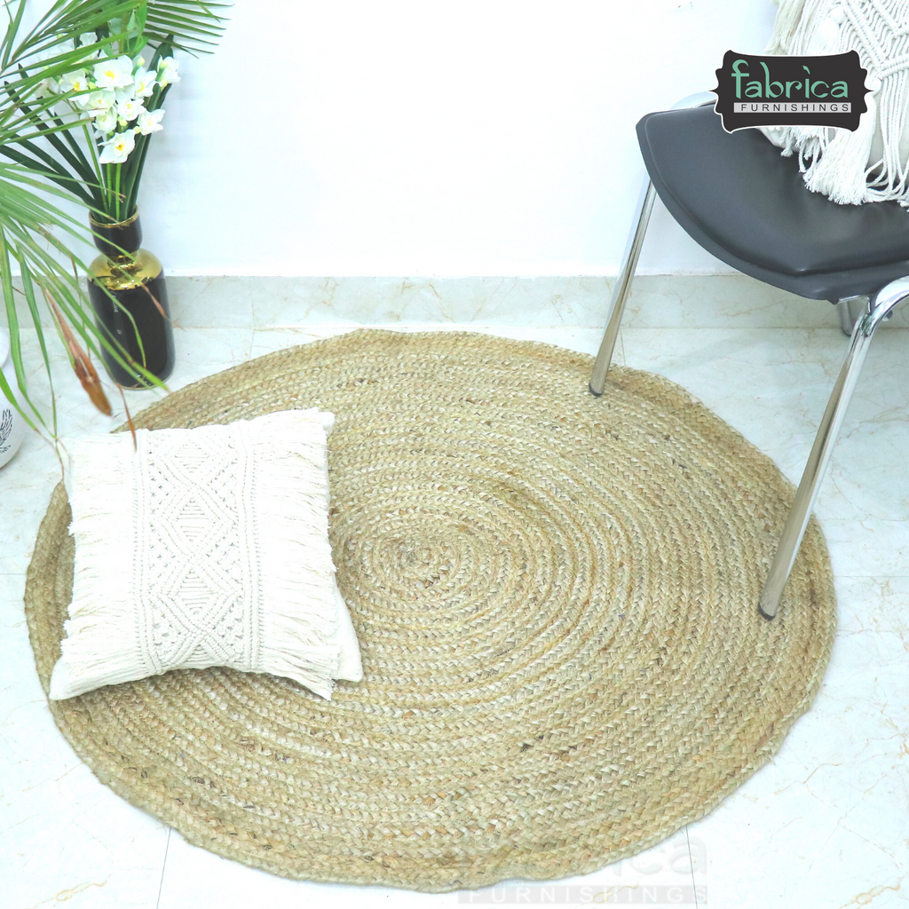 Handmade Braided Jute Rug in Round with Small Circle Pattern