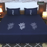 Fabby Home Blue Designer Embroider King Size Bed Sheets