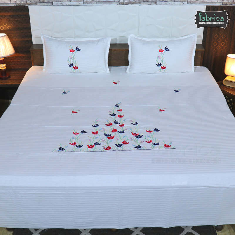 Fabby Decor Classic Embroider Cotton Designer King Bed Sheets