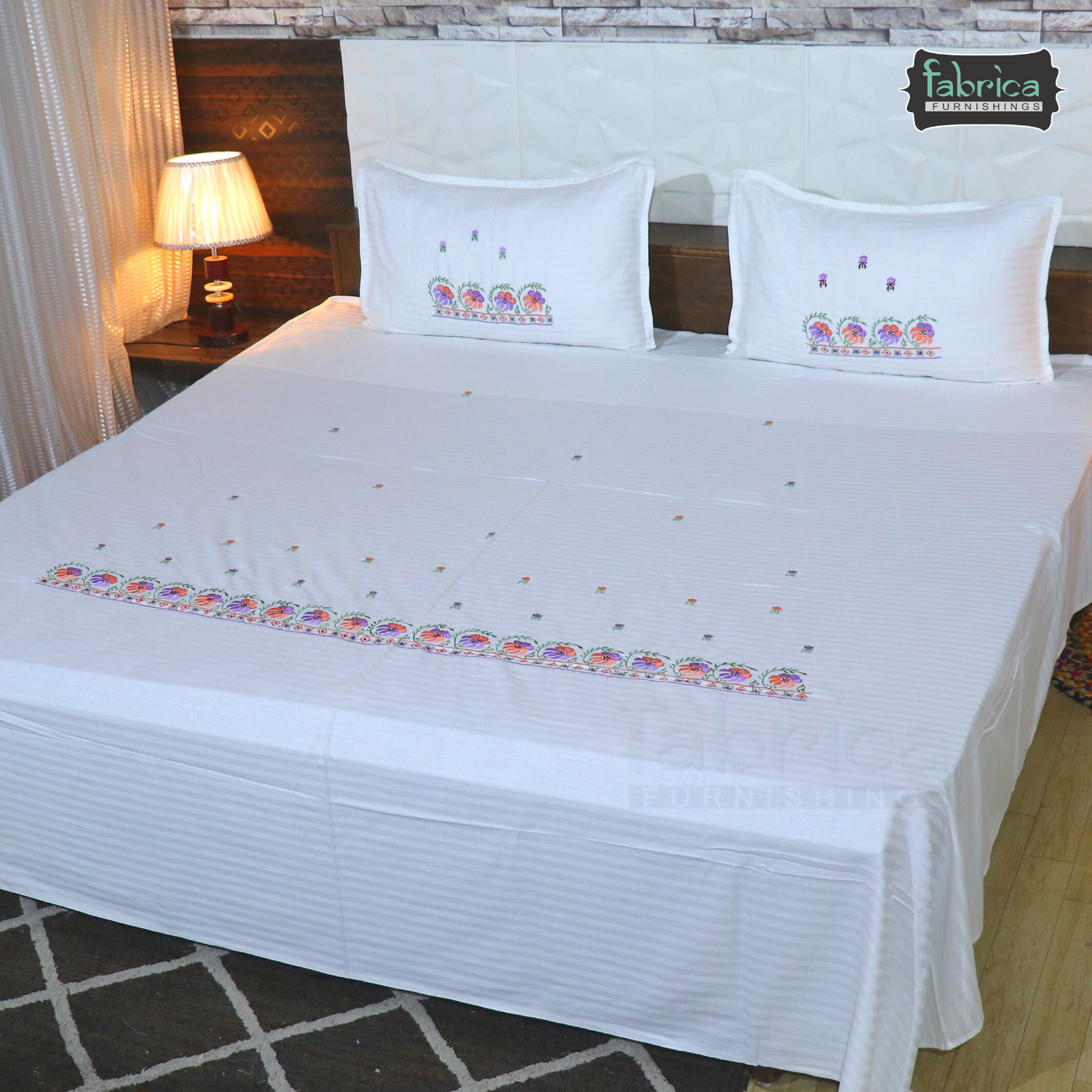 Fabby Decor Classic Embroider Cotton Designer King Bed Sheets