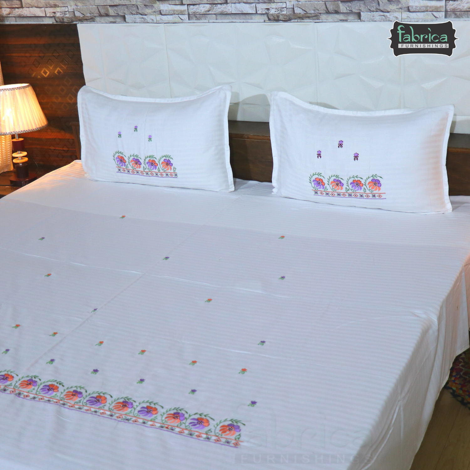 Fabby Decor Classic Embroider Cotton Designer King Bed Sheets