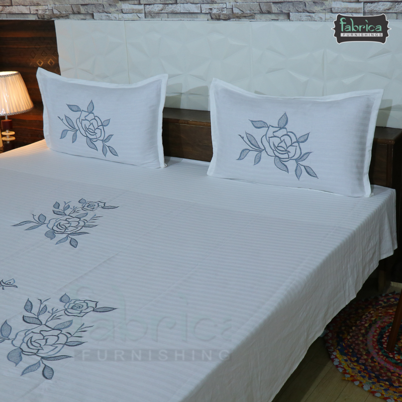 Fabby Decor Classic Embroider Cotton Designer King Bed Sheets