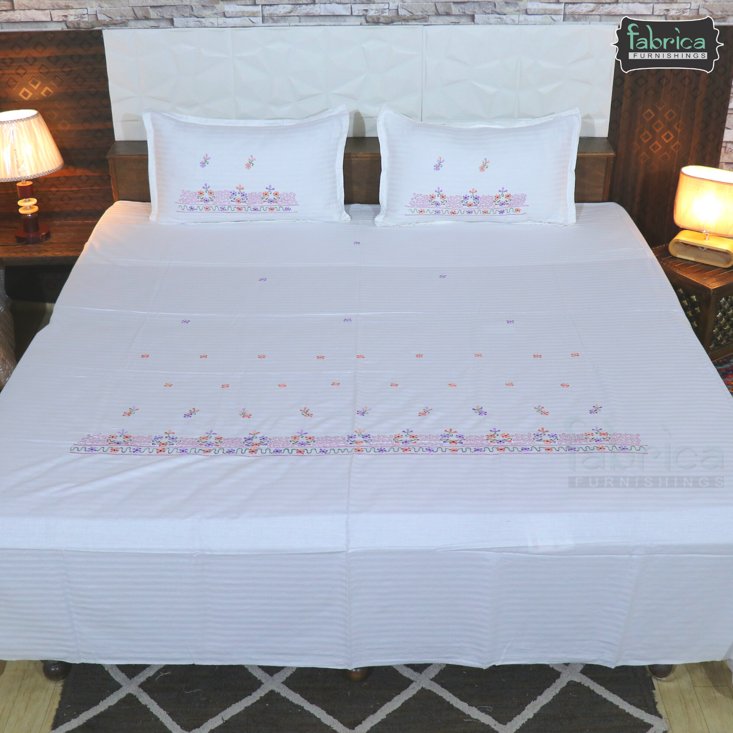 Fabby Decor Classic Embroider Cotton Designer King Bed Sheets