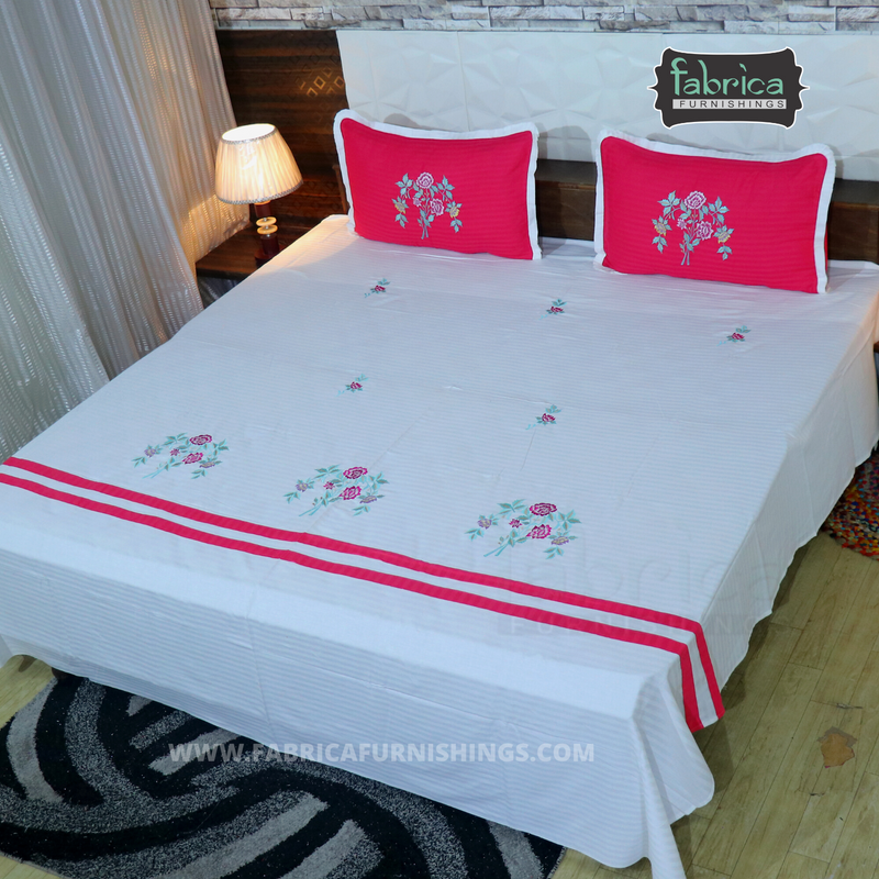 Fabby Home Designer Embroidery King Size Bed Sheets