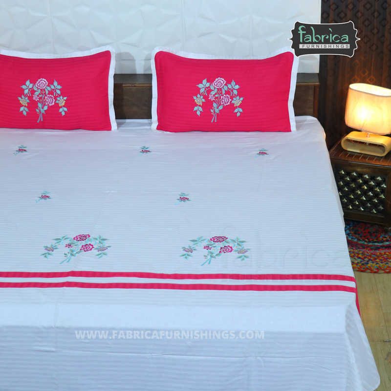 Fabby Home Designer Embroidery King Size Bed Sheets