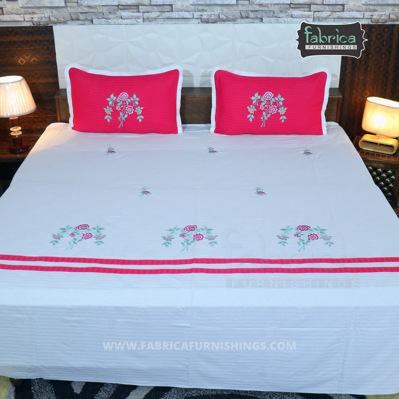 Fabby Home Designer Embroidery King Size Bed Sheets